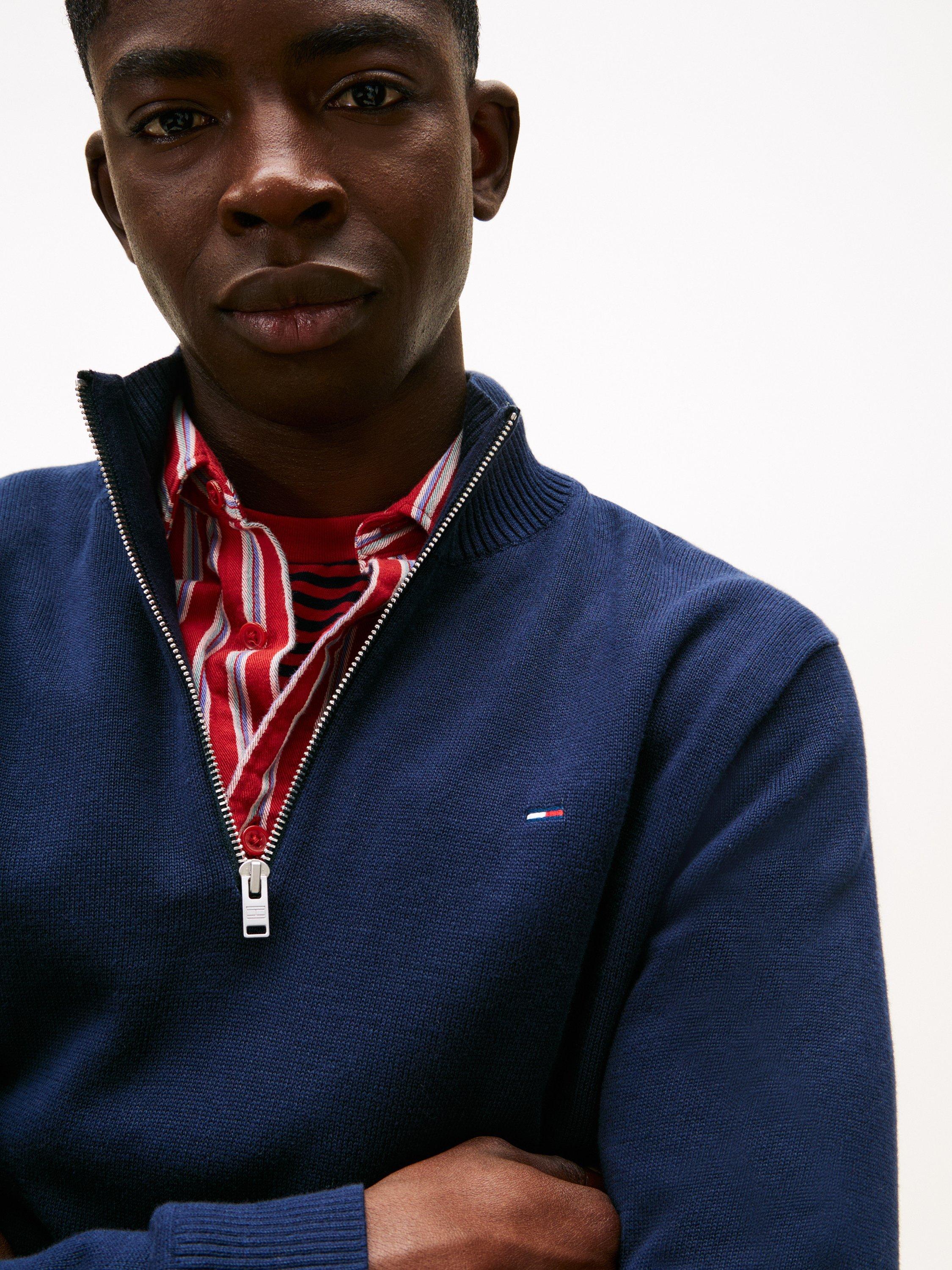 Product image 3 of 5, which shows Tommy Jeans Flag Quarter-Zip Slim Jumper, Navy, XS