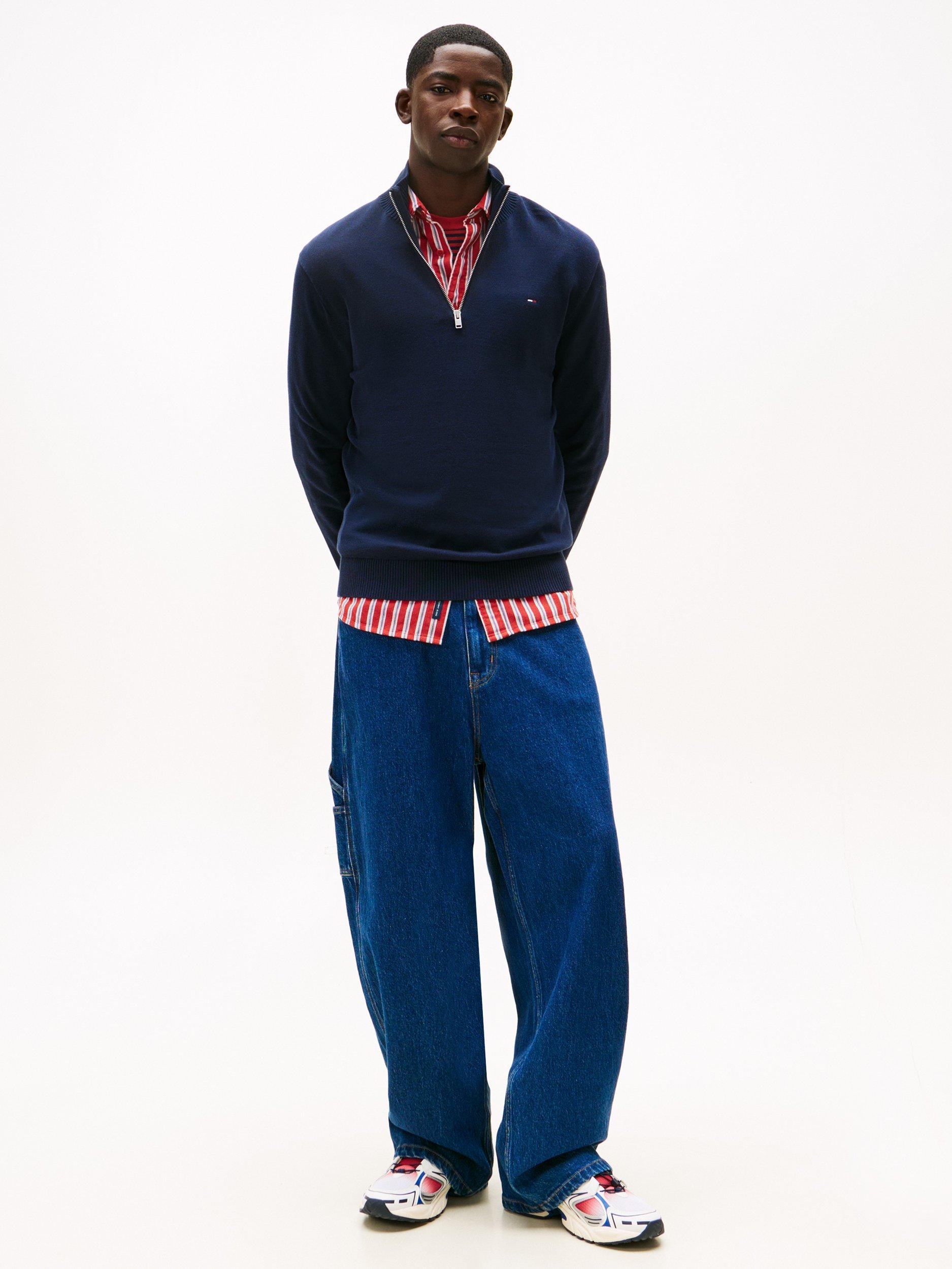 Product image 4 of 5, which shows Tommy Jeans Flag Quarter-Zip Slim Jumper, Navy, XS