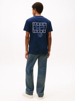 Tommy Jeans Cotton Regular Fit Short Sleeve Signature Logo T-Shirt, Navy - view 2, Navy
