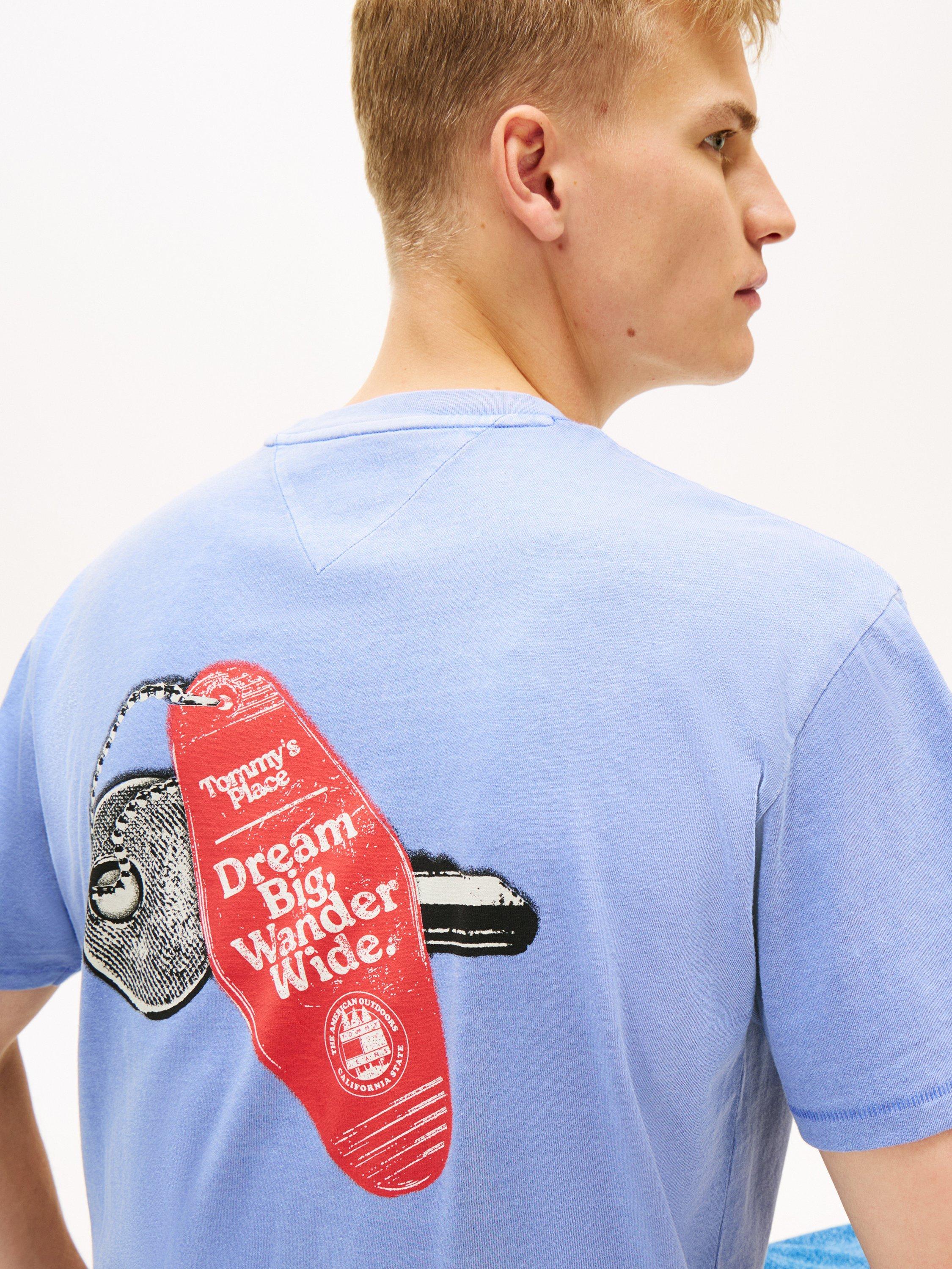 Product image 2 of 5, which shows Tommy Jeans Back Slogan Textured Relaxed T-Shirt, Light Blue, XS