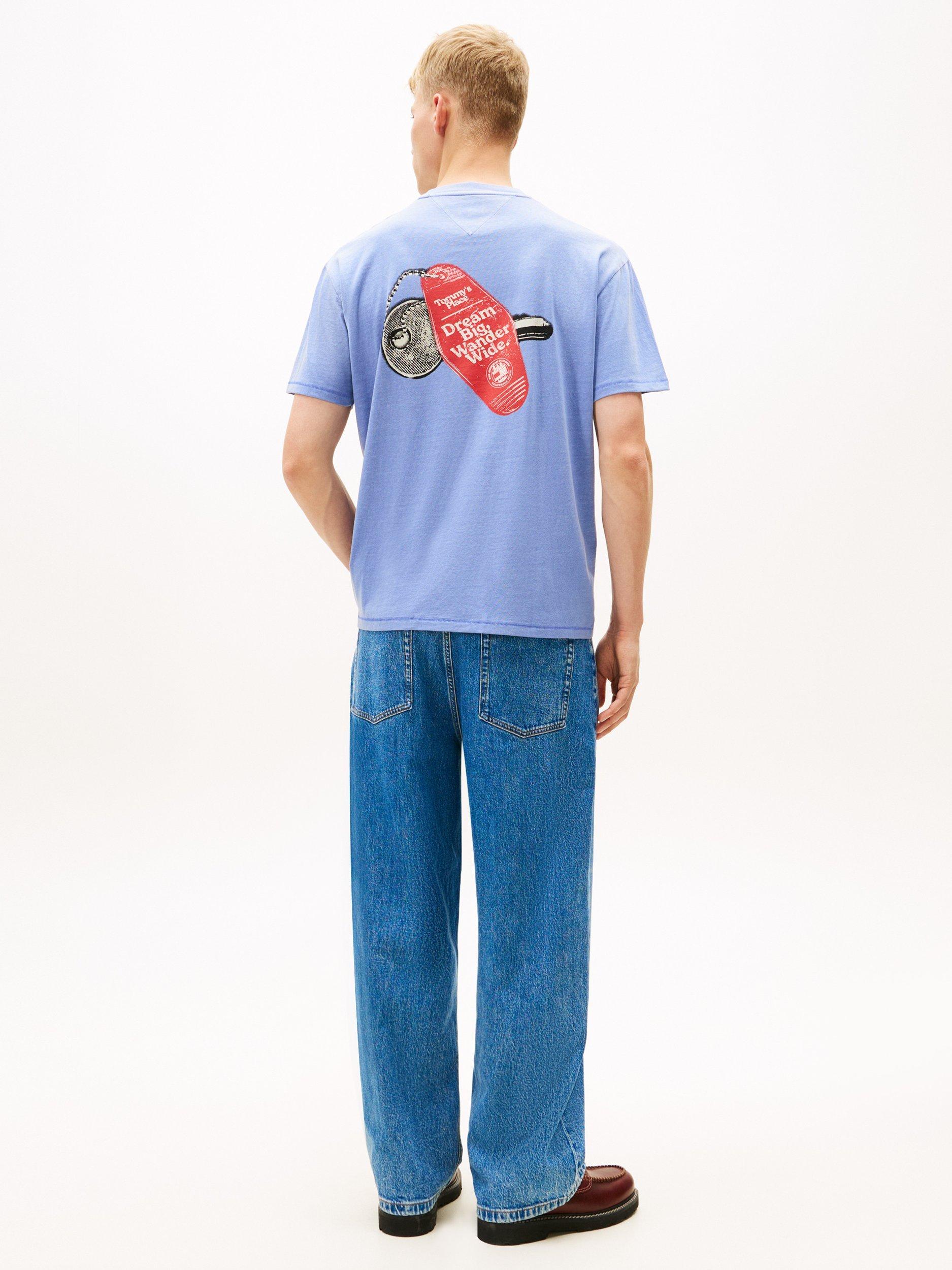 Product image 4 of 5, which shows Tommy Jeans Back Slogan Textured Relaxed T-Shirt, Light Blue, XS