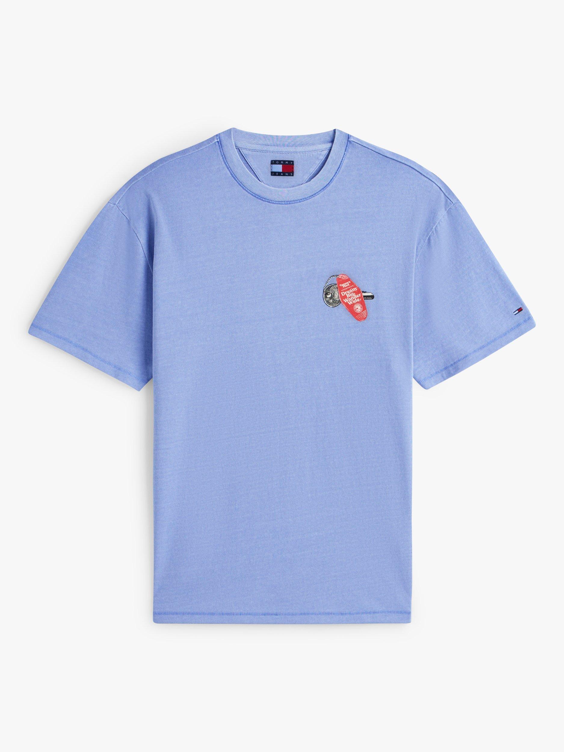 Product image 5 of 5, which shows Tommy Jeans Back Slogan Textured Relaxed T-Shirt, Light Blue, XS