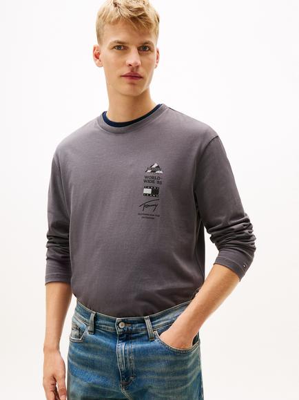 Tommy Jeans Back Graphic Relaxed Long Sleeve T-Shirt, Black, Black