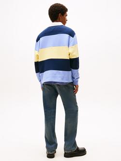 Tommy Jeans Badge Relaxed Stripe Rugby Shirt, Light Blue/Multi - view 2, Light Blue/Multi