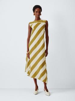 John Lewis Sleeveless Cotton Blend Column Midi Dress, Neutral Stripe, Neutral Stripe