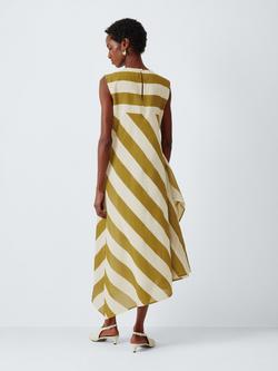 John Lewis Sleeveless Cotton Blend Column Midi Dress, Neutral Stripe - view 2, Neutral Stripe