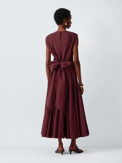 John Lewis Wrap Front Tie Detail Cotton Midi Dress - view 2, Burgundy