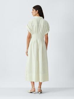 John Lewis Striped Cotton Blend Waisted Midi Shirt Dress, Ecru Stripe - view 2, Ecru Stripe
