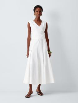 John Lewis Wrap Front Tie Detail Cotton Midi Dress, Off White