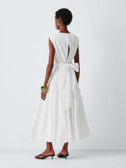 John Lewis Wrap Front Tie Detail Cotton Midi Dress - view 2, Off White