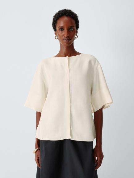 John Lewis Layered Back Short Sleeve Top, Cream, Cream
