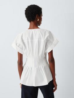 John Lewis Cotton Tuck Detail Short Sleeve Blouse, Off White - view 2, Off White