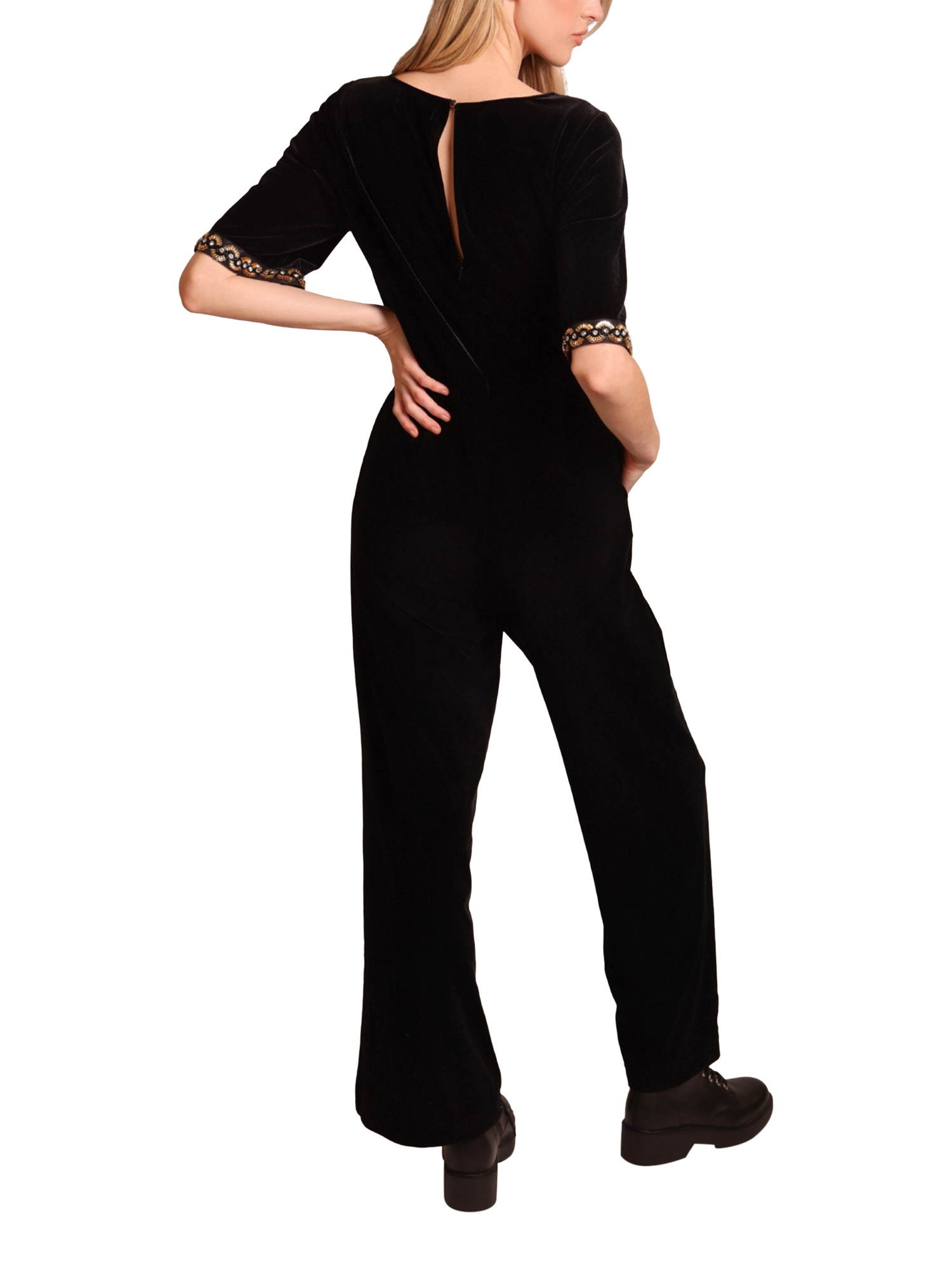 Product image 3 of 5, which shows Traffic People No Going Back Velvet Jumpsuit, Black, XS