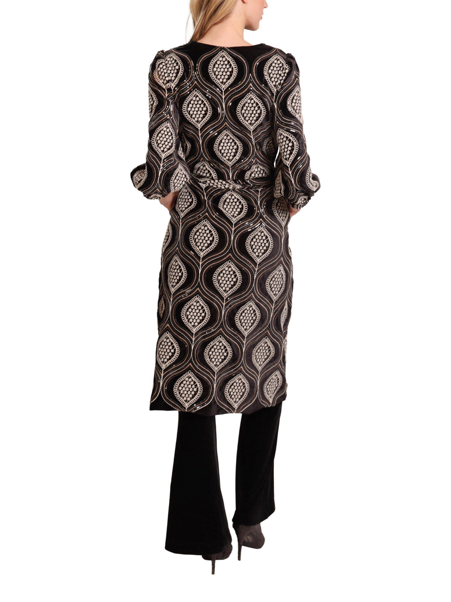 Product image 3 of 5, which shows Traffic People Love & Anarchy Embroidered Duster Coat, Black, XS