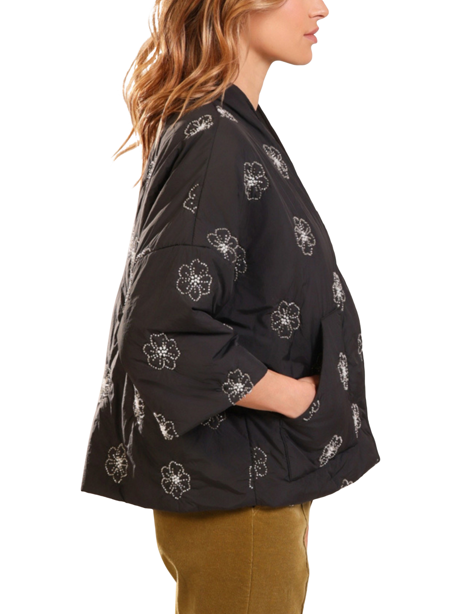 Product image 2 of 7, which shows Traffic People This Old Thing Beaded Shrug Jacket, Black, M