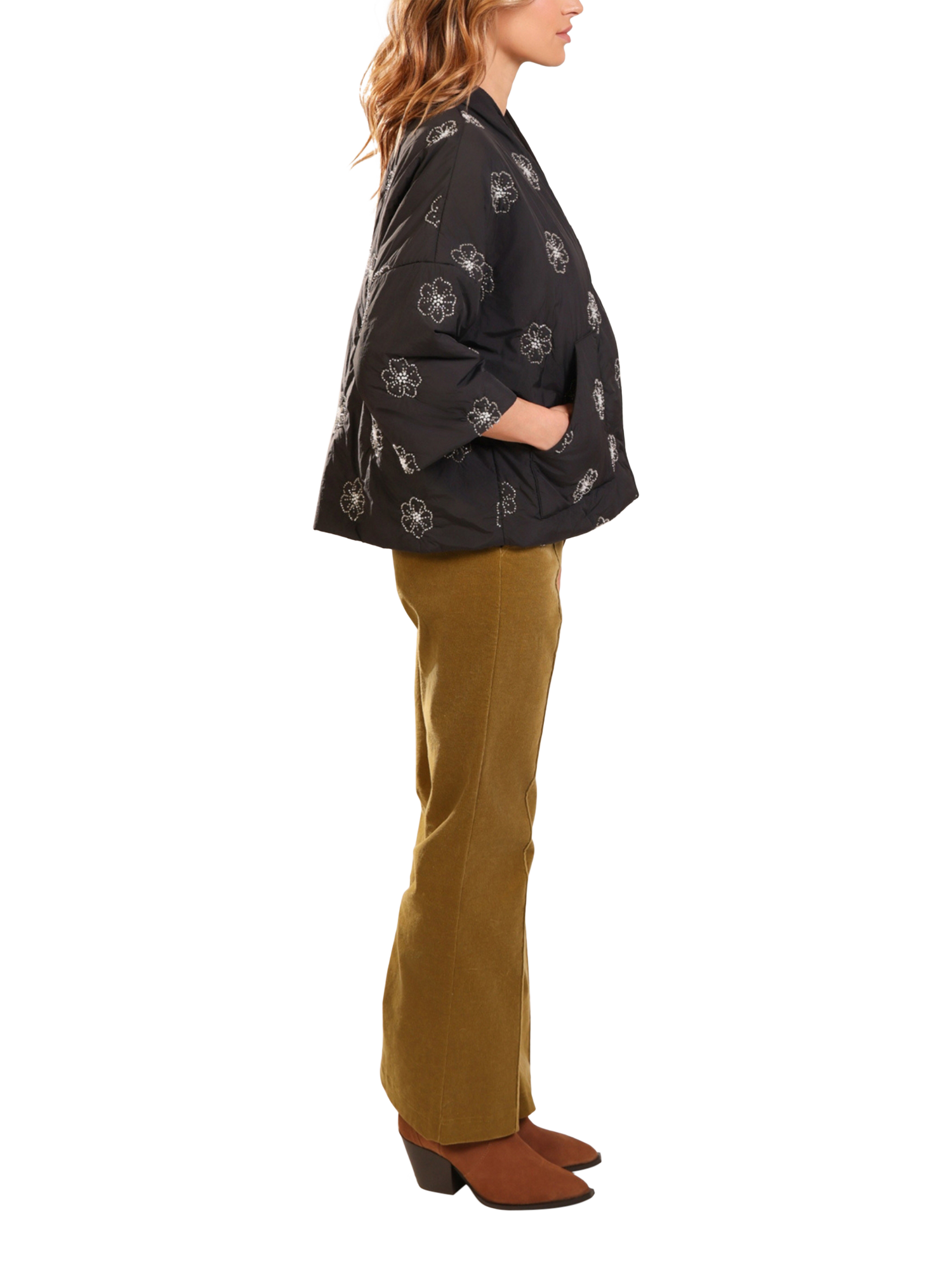 Product image 4 of 7, which shows Traffic People This Old Thing Beaded Shrug Jacket, Black, M