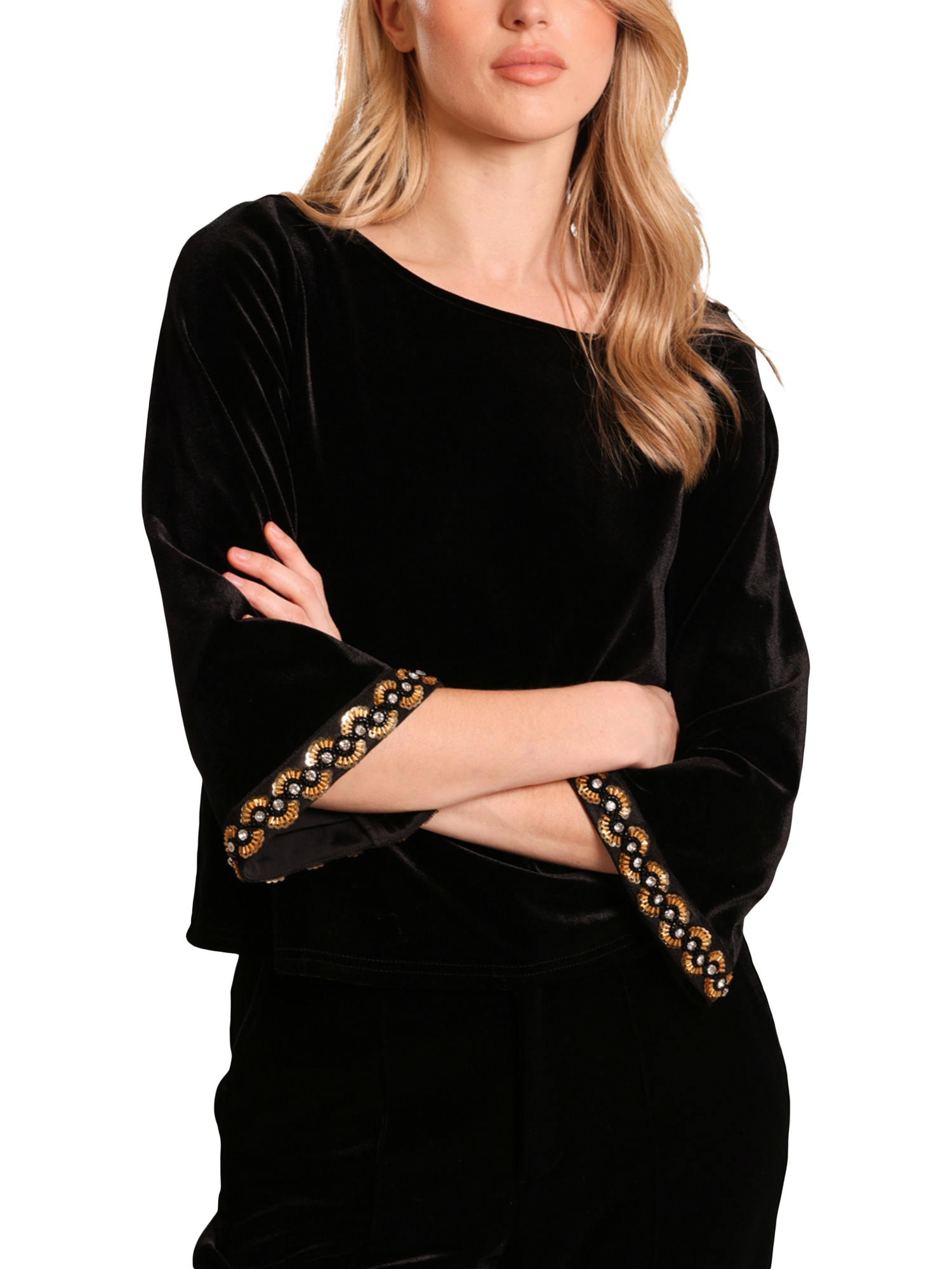 Product image 1 of 5, which shows Traffic People Forgotten No Going Back Velvet Top, Black, XS