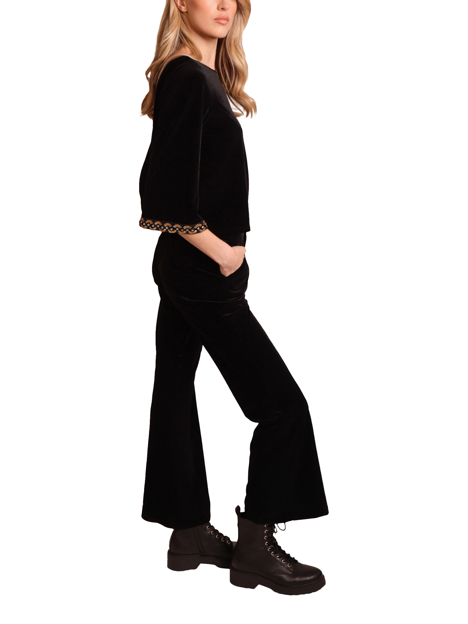 Product image 4 of 5, which shows Traffic People Forgotten No Going Back Velvet Top, Black, XS
