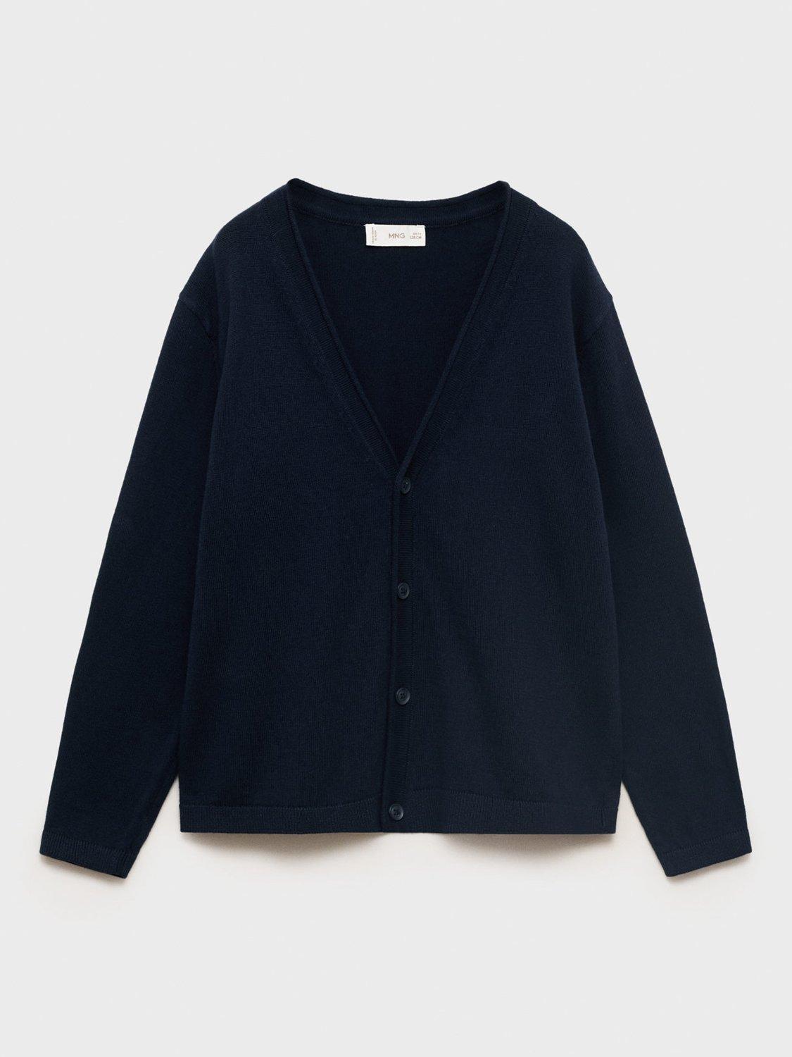 Product image 1 of 4, which shows Mango Kids' Nicky V-Neck Cardigan, Navy, 11-12 years