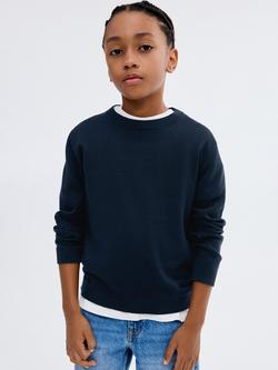 Mango Kids' Hugo Crew Neck Jumper, Navy, Navy