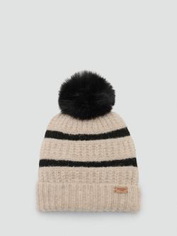 Mango Kids' Alice Knitted Striped Bobble Hat, Light Brown, Light Brown