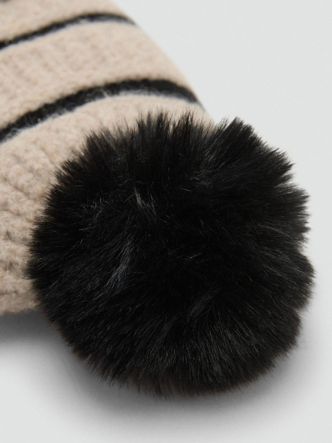 Product image 3 of 4, which shows Mango Kids' Alice Knitted Striped Bobble Hat, Light Brown, L