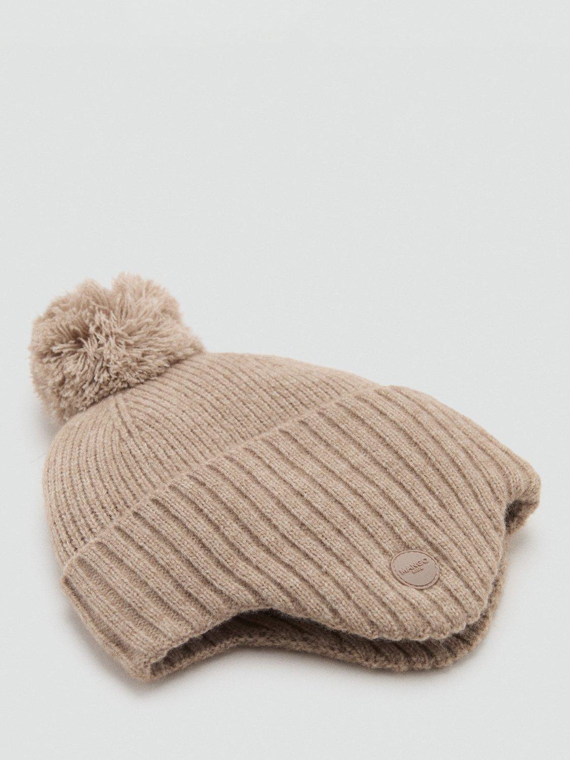 Product image 2 of 4, which shows Mango Kids' Daniel Knitted Bobble Hat, Light Brown, M