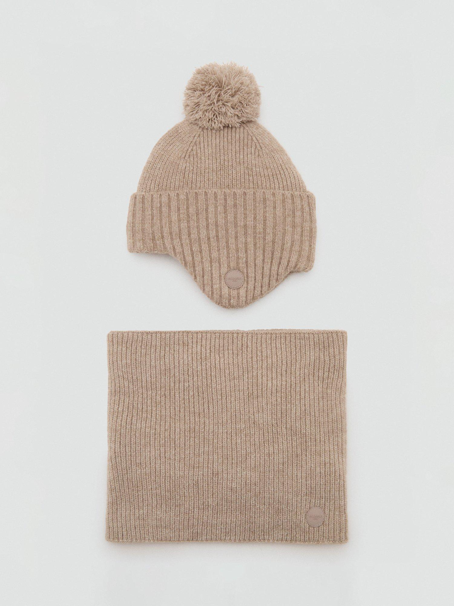 Product image 4 of 4, which shows Mango Kids' Daniel Knitted Bobble Hat, Light Brown, M