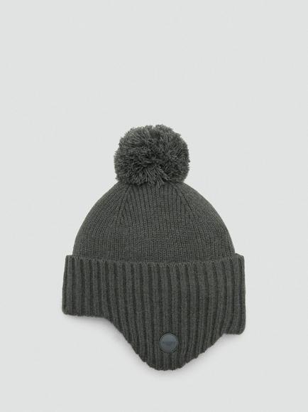 Mango Kids' Daniel Knitted Bobble Hat, Beige/Khaki
