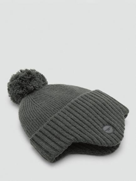 Mango Kids' Daniel Knitted Bobble Hat - view 2, Beige/Khaki