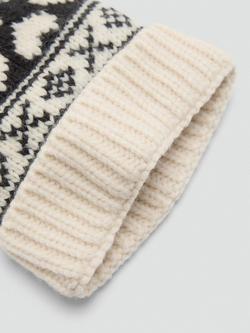 Mango Kids' Heart Fair Isle Bobble Hat, Light Beige - view 2, Light Beige