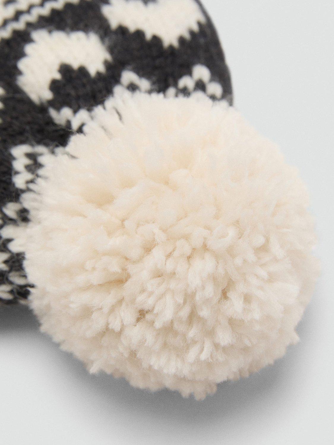 Product image 3 of 4, which shows Mango Kids' Heart Fair Isle Bobble Hat, Light Beige, L