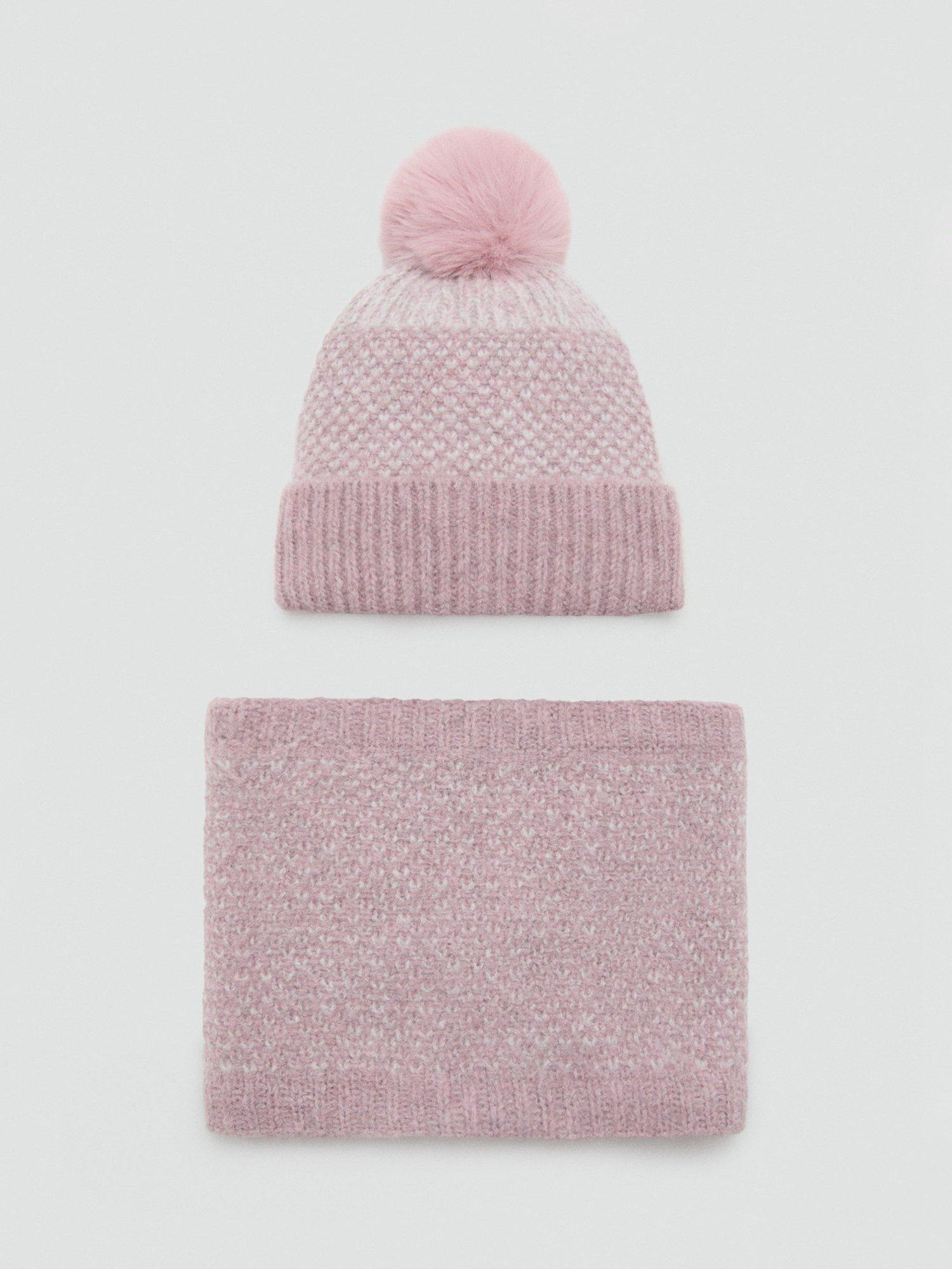 Product image 4 of 4, which shows Mango Kids' Oslo Bobble Hat, Light Pink, L