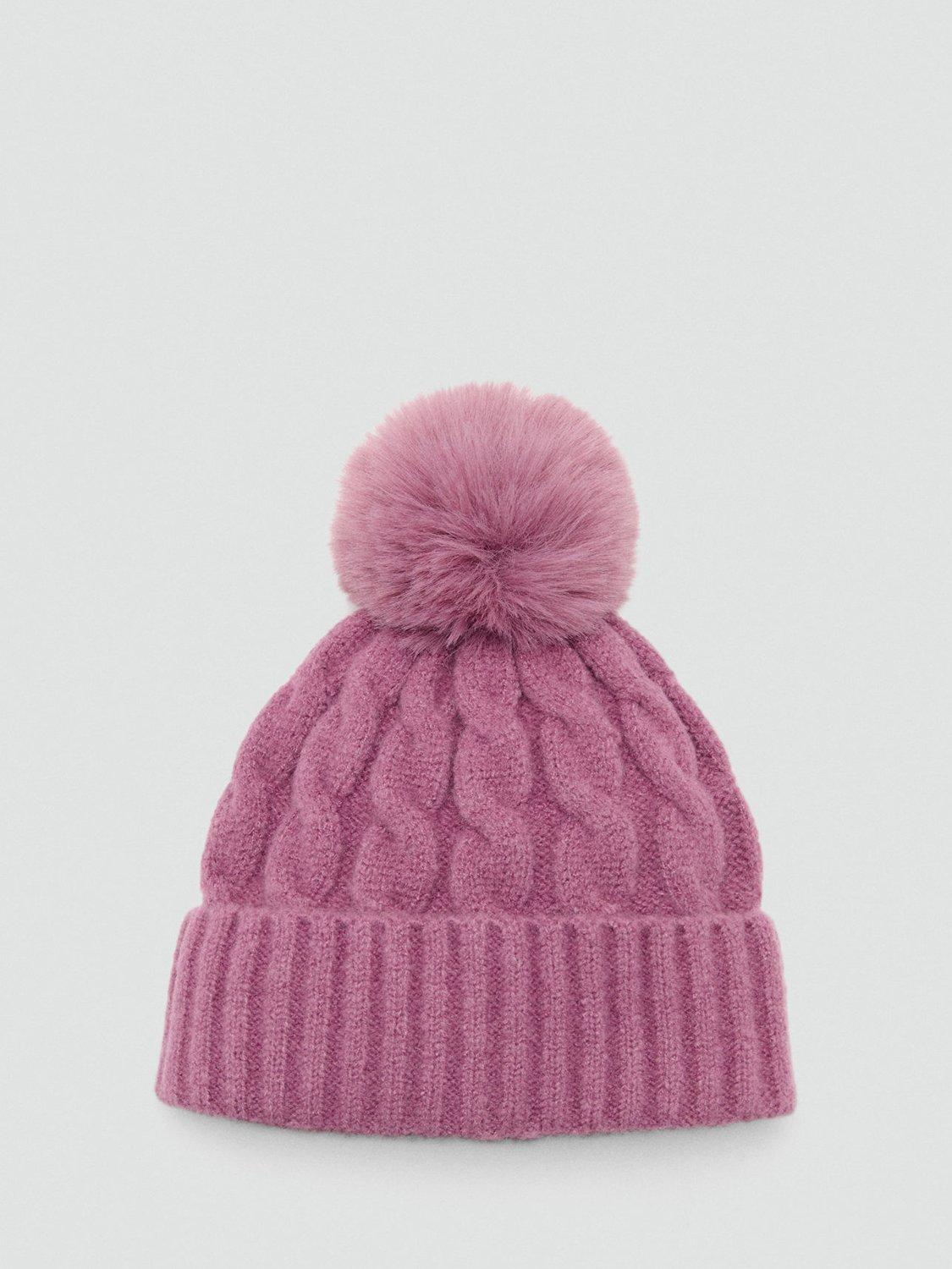 Product image 1 of 4, which shows Mango Kids' Trenza Bobble Hat, Berry, L