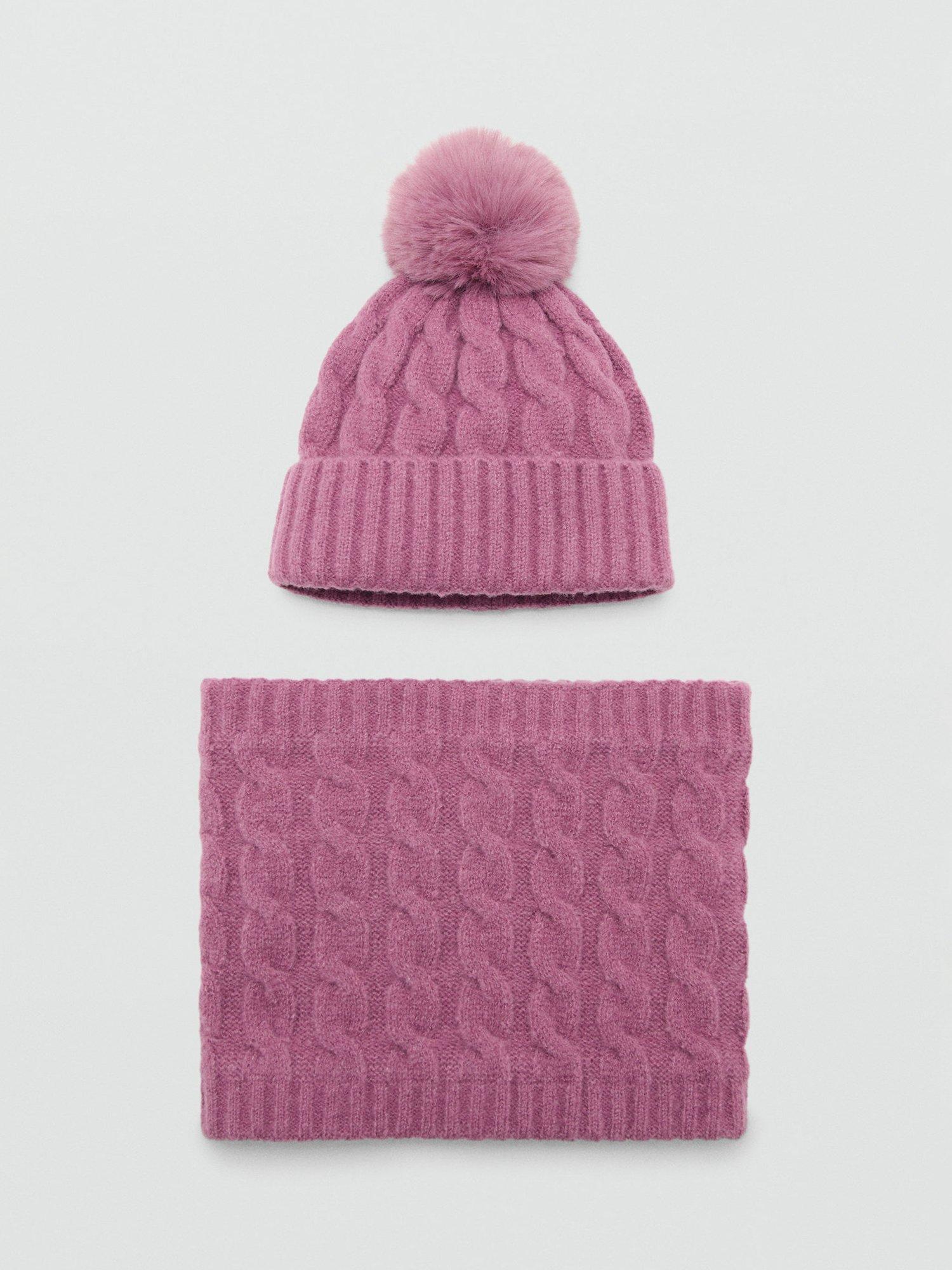 Product image 4 of 4, which shows Mango Kids' Trenza Bobble Hat, Berry, L