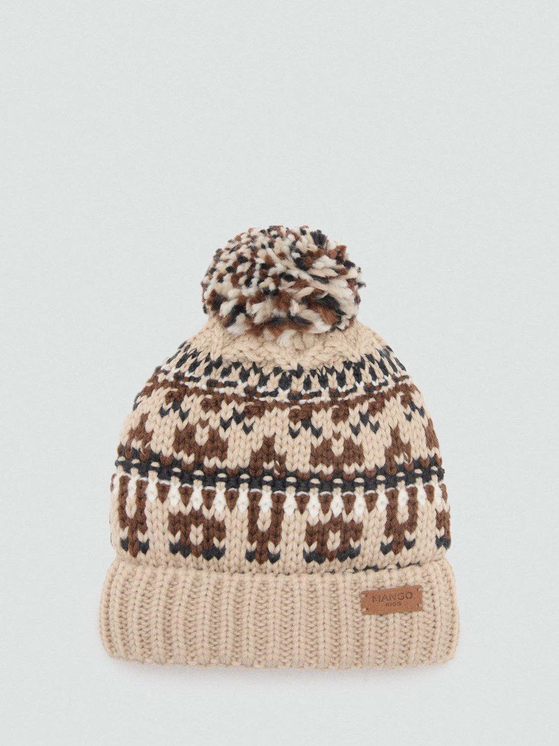Product image 1 of 4, which shows Mango Kids' Winter Bobble Hat, Light Brown, 3-5 years