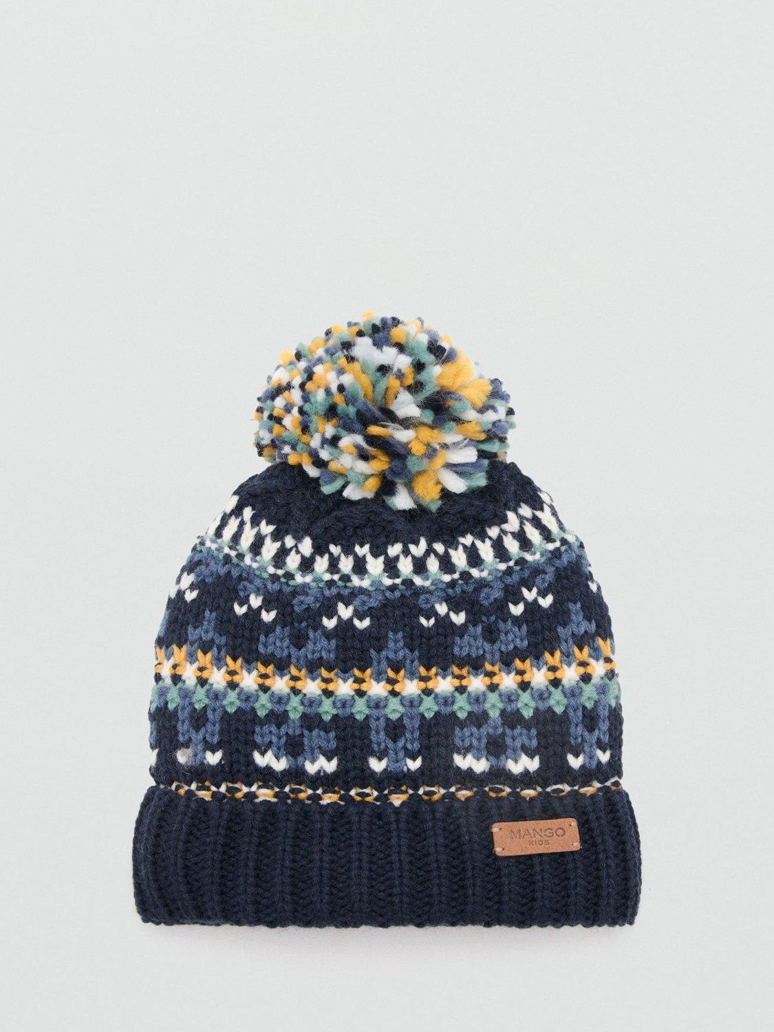 Product image 1 of 4, which shows Mango Kids' Winter Bobble Hat, Navy, 3-5 years