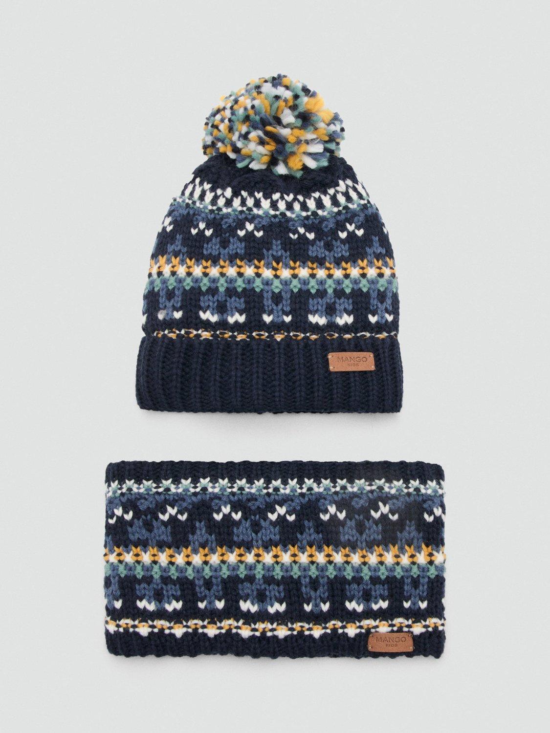 Product image 4 of 4, which shows Mango Kids' Winter Bobble Hat, Navy, 3-5 years