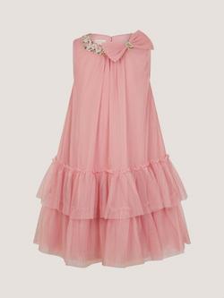 Monsoon Kids' Alex Swing Ruffle Dress, Dusky Pink, Dusky Pink