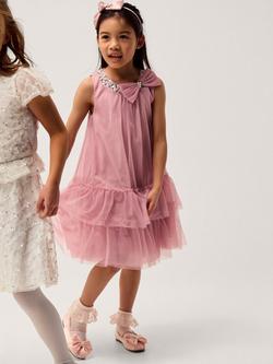 Monsoon Kids' Alex Swing Ruffle Dress, Dusky Pink - view 2, Dusky Pink