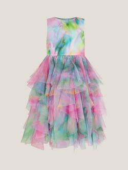 Monsoon Kids' Watercolour Sleeveless Ruffle Party Dress, Multi, Multi