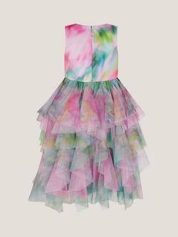 Monsoon Kids' Watercolour Sleeveless Ruffle Party Dress, Multi - view 2, Multi