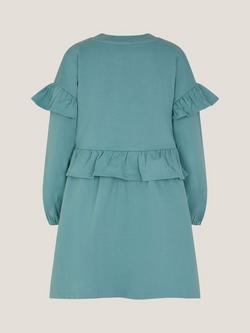 Monsoon Kids' Floral Appliqué Sweatshirt Dress, Green - view 2, Green