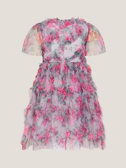 Monsoon Kids' Roma Peony Ruffle Party Dress, Lilac - view 2, Lilac