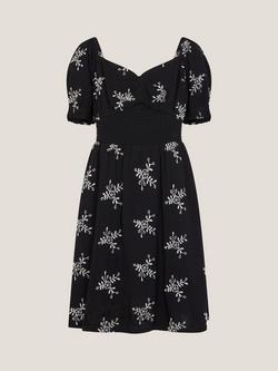 Monsoon Kids' Floral Broderie Puff Sleeve Dress, Black - view 2, Black