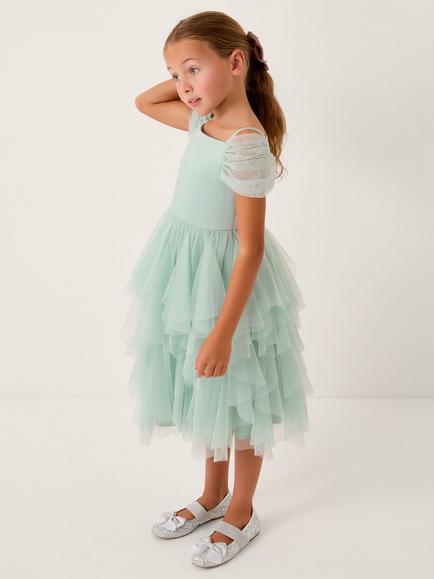 Monsoon Kids' Scarlet Off the Shoulder Tulle Dress, Sage, Sage