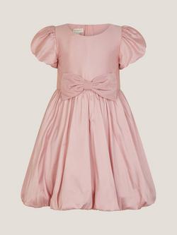 Monsoon Kids' Puff Sleeve Velvet Bow Party Dress, Dusky Pink, Dusky Pink