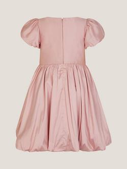 Monsoon Kids' Puff Sleeve Velvet Bow Party Dress, Dusky Pink - view 2, Dusky Pink