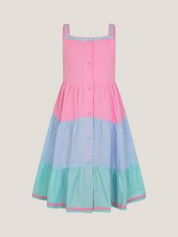 Monsoon Kids' Cotton Colour Block Sun Dress, Pink/Multi, Pink/Multi