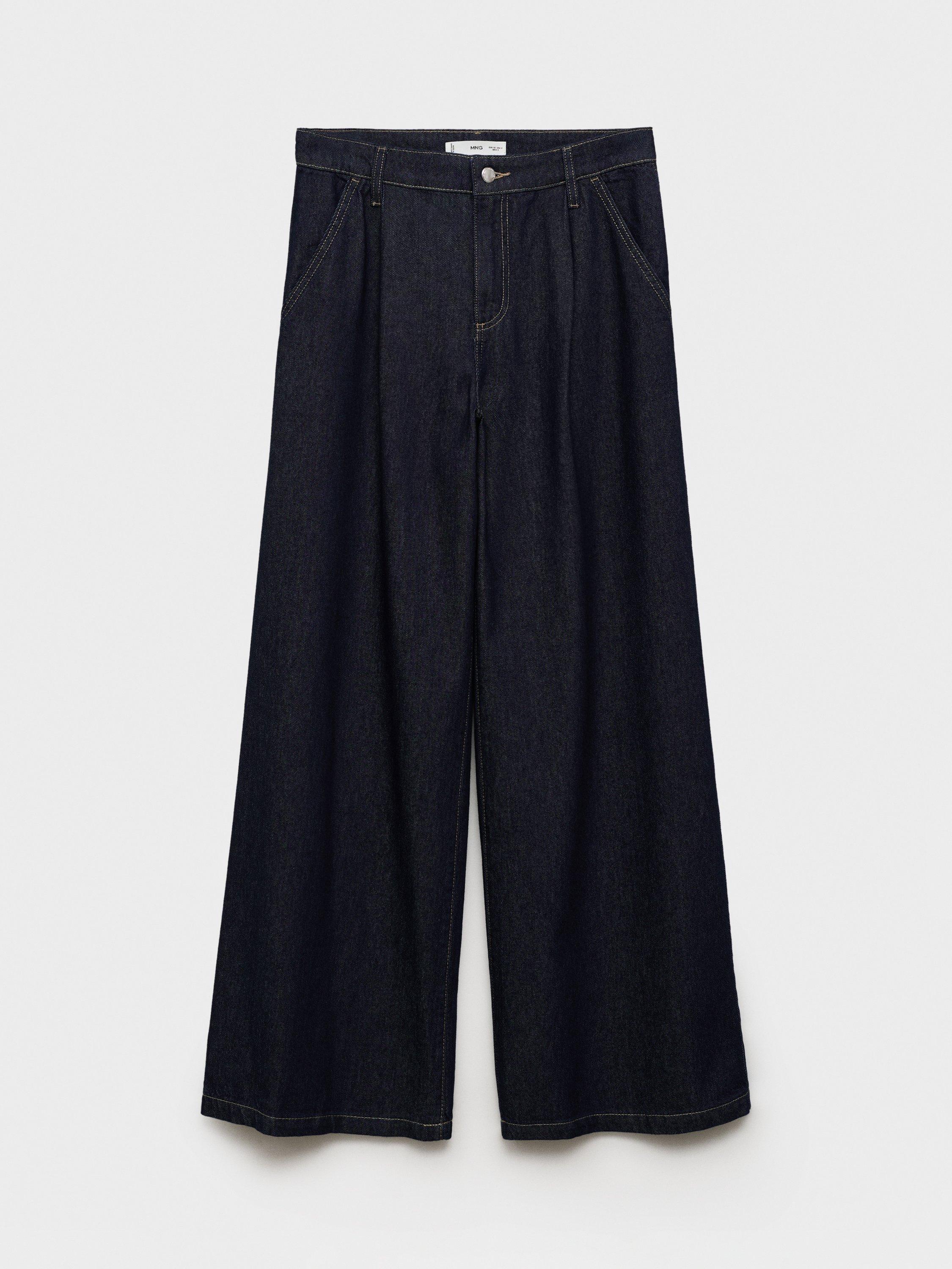 Mango Ona Pleat Wide Leg Jeans, Navy